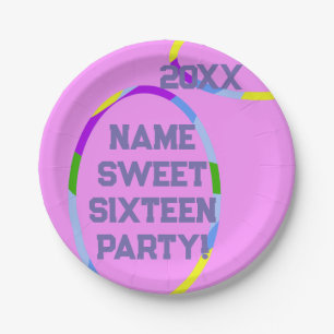Pratos de Papel Rosa Sweet Sixteen Com Nome Ano