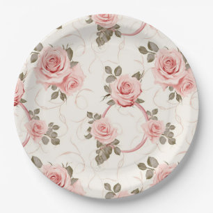 Pratos de Papel Rosas Rosa Bege