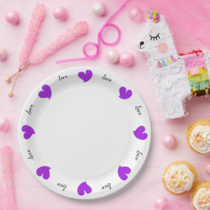 Pratos de Papel Roxo Corações Sinceros - Texto Per
