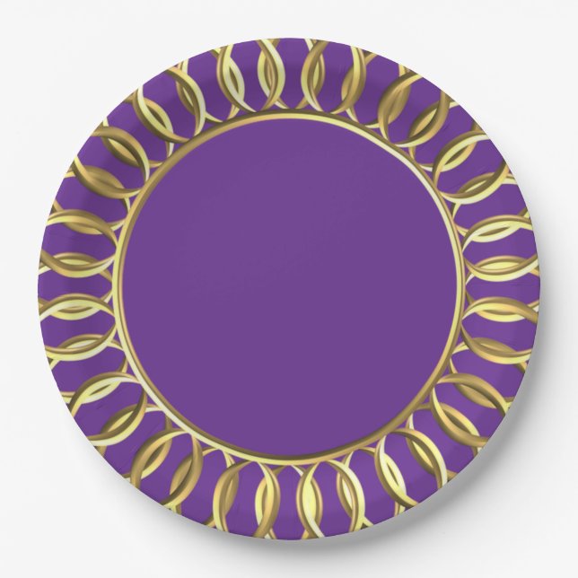 Pratos de Papel Roxo e Dourado (Frente)