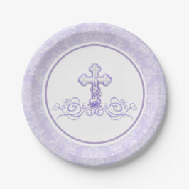 Pratos de papel Roxo Lavanda para Batismo