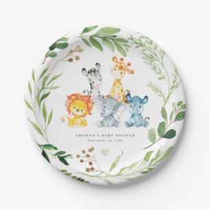 Pratos de papel Safari Jungle Animals Baby Shower