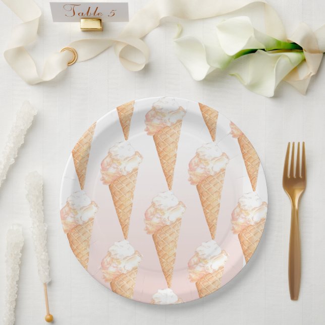 Pratos de Papel Sorvete Rosa Aquarela (Casamento)