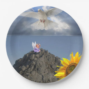 Pratos de papel Sunflower Angel White Dove