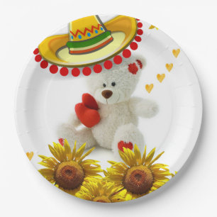Pratos de Papel Sunflower White Teddy Bear