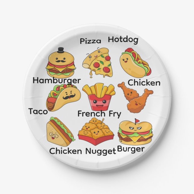 Pratos de papel, Tacos, Frango Hamburger, Batata F (Frente)