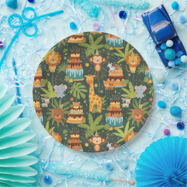 Pratos de papel temáticos de selva para aniversári (Festa)