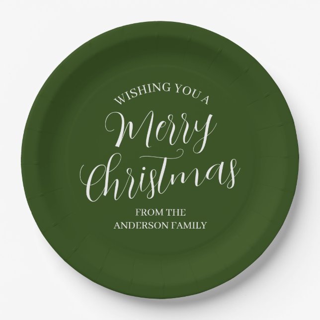 Pratos de Papel Verde Personalizado Feliz Natal (Frente)