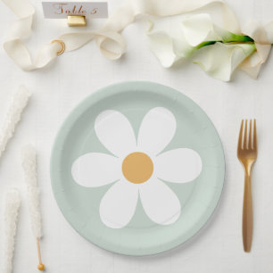 Pratos de papel verde retro margarida boho