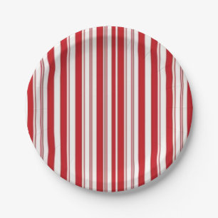 Pratos de Papel Vermelho e Branco Listrado
