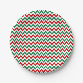 Pratos de Papel Vermelho e Verde Chevron Natal