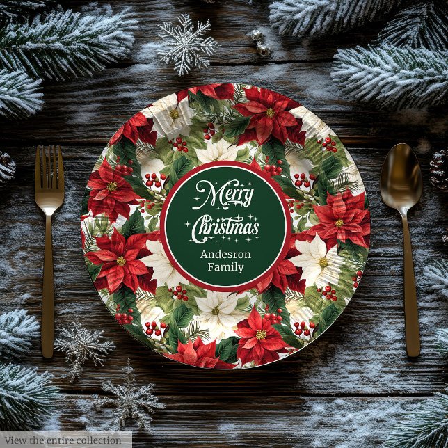 Pratos de Papel Vermelhos e Verdes Chic Natalinos  (Red and Green Christmas Wreath Chic Paper Plates )