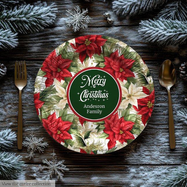 Pratos de Papel Vermelhos Verdes Modernos Coroa de (Christmas Wreath Red Green Modern Paper Plates )