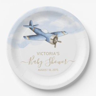 Pratos de papel Vintage Airplane Baby Shower