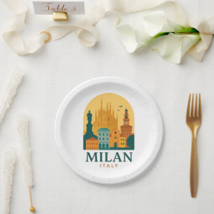 Pratos de Papel Vintage Milão Itália Retro Duomo