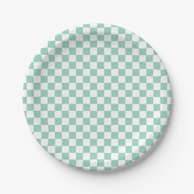 Pratos de Papel Xadrez Branco e Azul Claro Fofo (Frente)