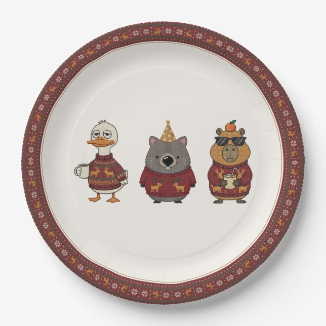 Pratos de Personagens de Festa de Natal de Suéter  (Frente)