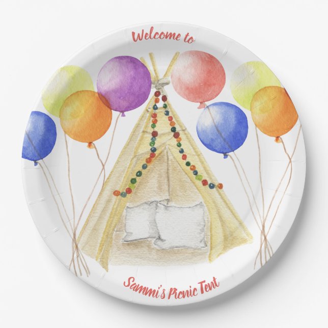 Pratos de Piquenique - Tent & Balloons Personaliza (Frente)