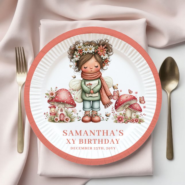 Pratos Florais de Cogumelo para Aniversário de 8 a (Cute Fairy 8th Birthday Mushroom Floral Plates)