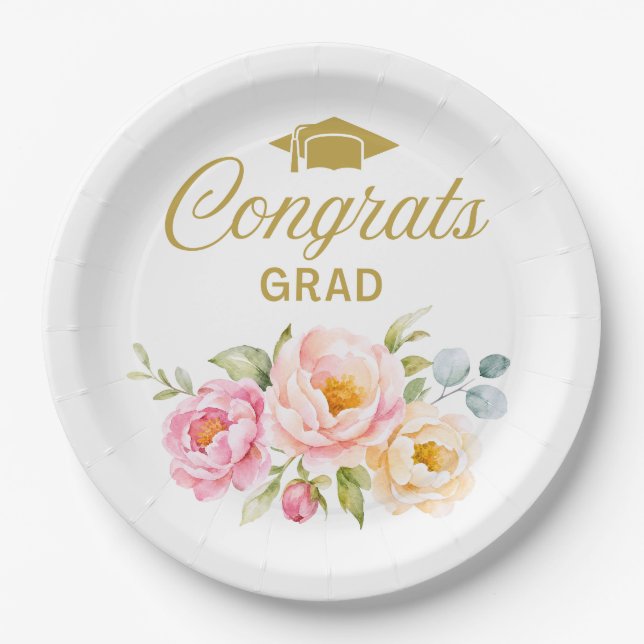 Pratos Florais de Congratulações de Formatura Rosa (Frente)
