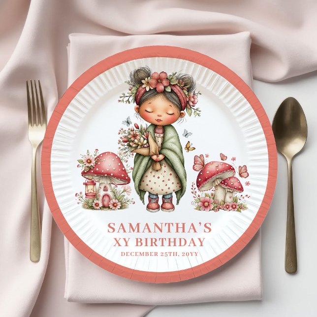 Pratos Florais Rosa de Aniversário de 4 anos da Wh (Whimsy Fairy 4th Birthday Pink Floral Plates)