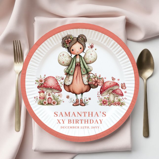 Pratos Florais Rosa Pastel Fada Fofa 3º Aniversári (Cute Fairy 3rd Birthday Pastel Pink Floral Plates)