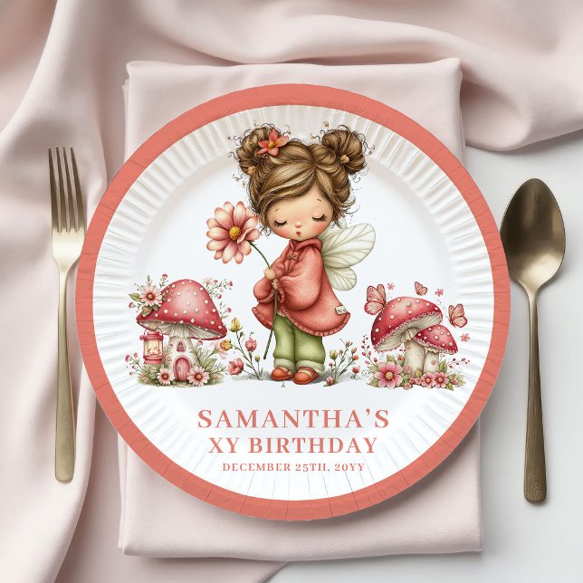 Pratos Flores Rosa Aniversário de 6 anos Fada Mági (Magical Fairy 6th Birthday Pink Flowers Plates)