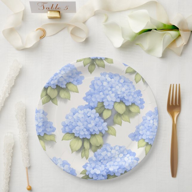 Pratos Hydrangea | Festa Floral Azul Marfim Elegan (Casamento)