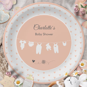 Pratos para Chá de Bebê Menina Boho Corações Cor d