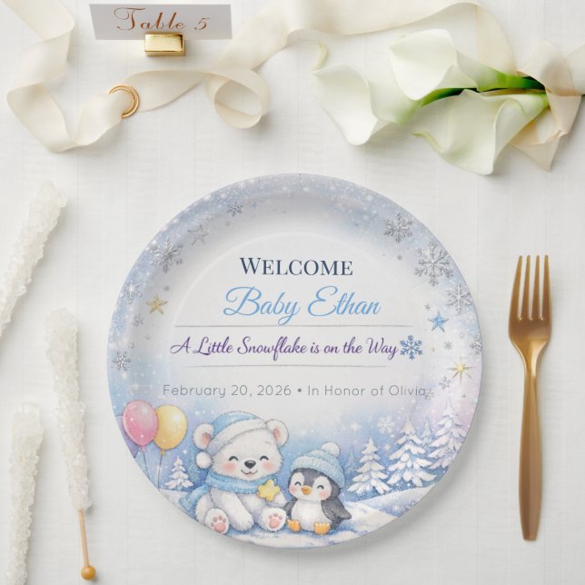 Pratos para Chá de Bebê | Tema Inverno Floco de Ne (Casamento)