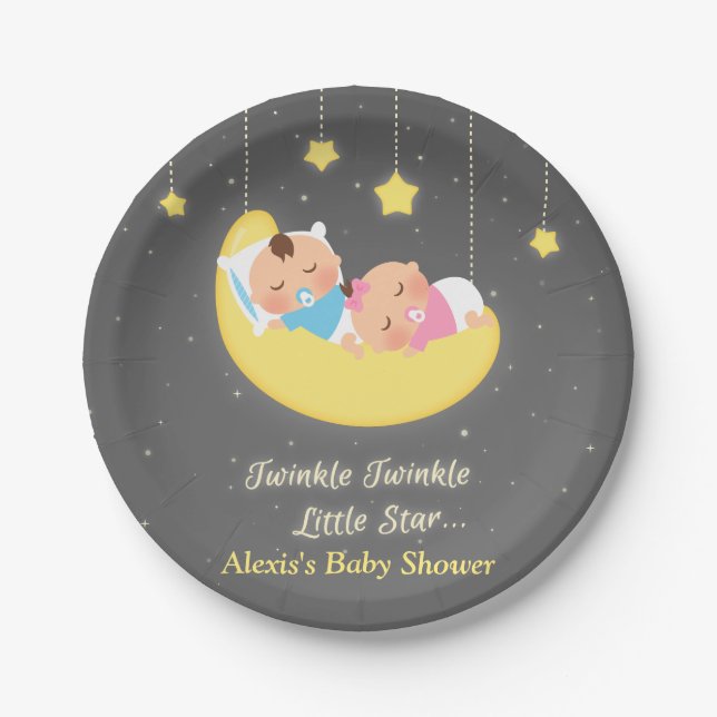 Pratos para Festa dos Gêmeos Twinkle Twinkle Littl (Frente)