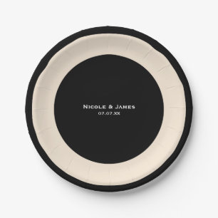 Pratos Redondos Elegantes de Casamento Black & Cre