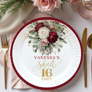 Pratos Rosa Burgundy Charmosos para Sweet Sixteen