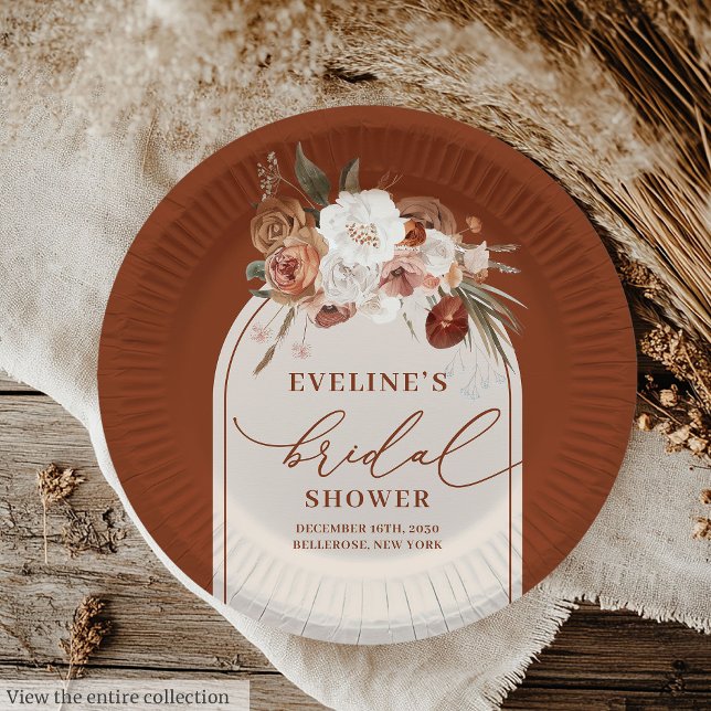 Pratos rústicos de cobre para chá de panela floral (Rustic copper pampas floral bridal shower plates

)