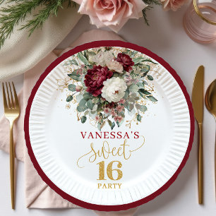Pratos Rústicos Sweet 16 Blush Burgundy Eucalipto