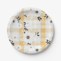 Pratos Xadrez Amarelo Alegre & Pequenas Flores