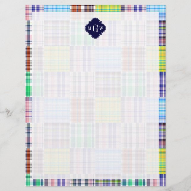Pré-Pilhas Madras Marinho Quatrefoil Monograma (Frente)