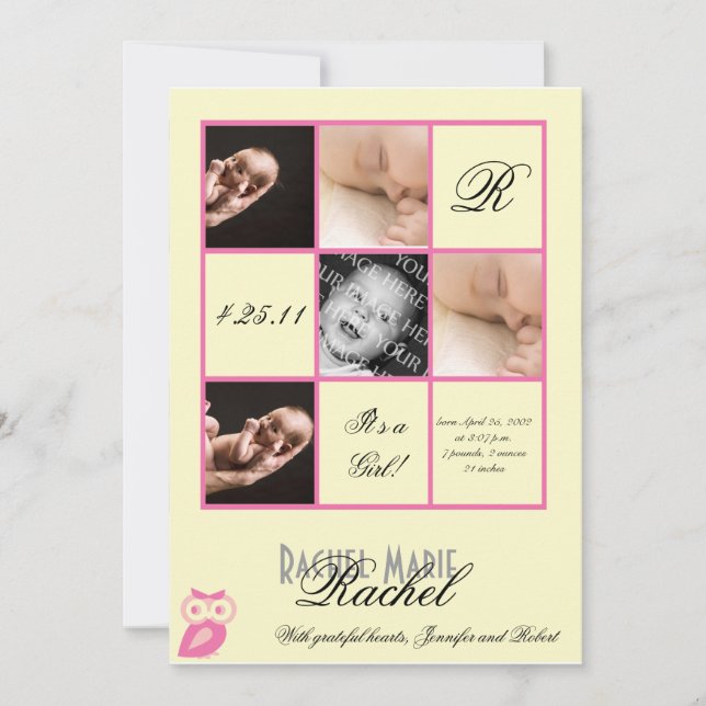 Precioso quadrado no anúncio do bebê de fotografia (Frente)