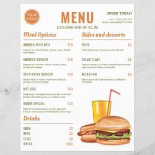 Preços Do Menu De Comida Do Hotdog Laranja E Hambu
