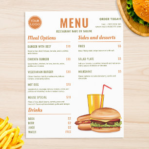 Preços Do Menu De Comida Do Hotdog Laranja E Hambu