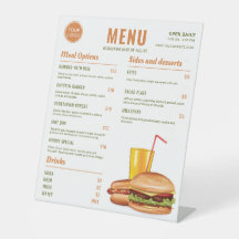 Preços do Menu do Restaurante de Hambúrguer Laranj