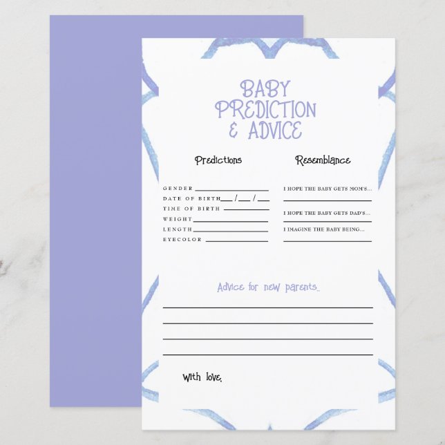 Predições de Bebê Azul e Branco (Frente/Verso)