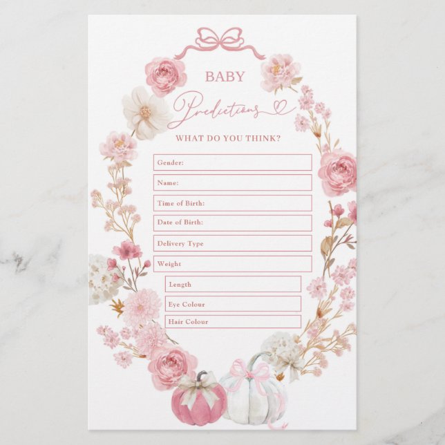 Predições de Bebê de Abóbora Branca e Rosa (Frente)