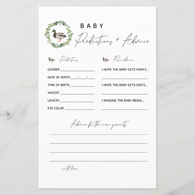 Predições e Cartão de Aconselhamento para Bebê de  (Frente)