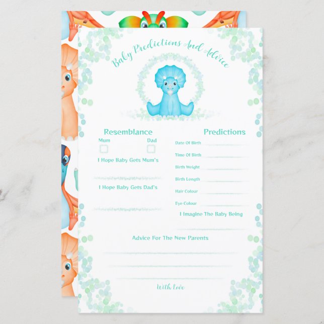 Predições E Conselhos De Chá de fraldas De Dinossa (Frente/Verso)