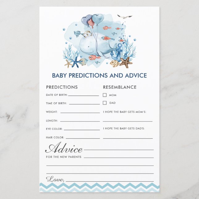 Predições e conselhos para bebês de baleia náutica (Frente)