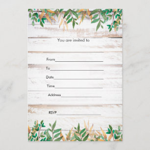 Preencha a vegetação do convite rústico aquarela