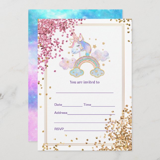 Preencha o Convite de Unicórnio (Frente/Verso)