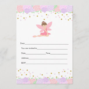 Preencha o convite fada rosa dourado