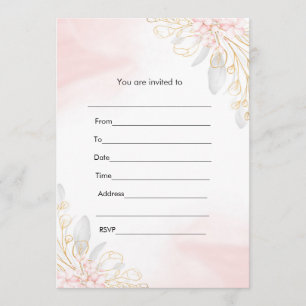 Preencha o convite floral em aquarela rosa dourado